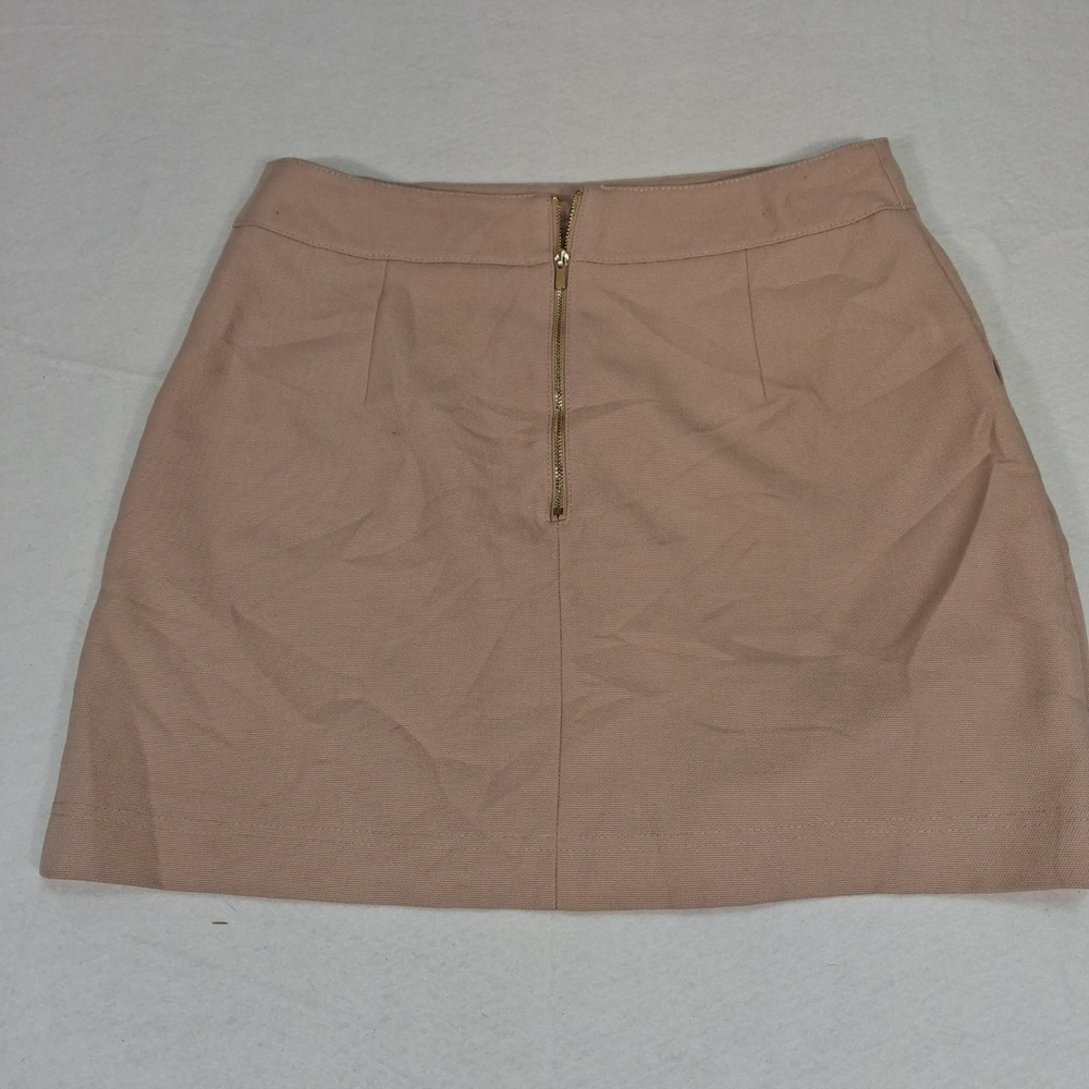 H&M Mini Skirt Womens 10 Tan Gold Snap Button Back Zip Textured A-Line 06253438 - Picture 2 of 8
